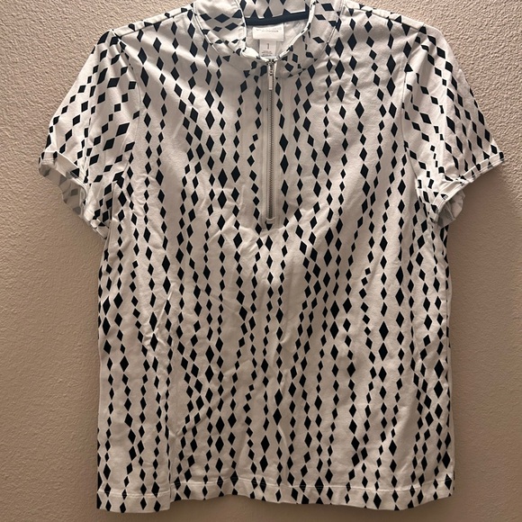 Chico's Tops - Weekends by Chico's Size 1 (Medium/8) White Diamond Print 1/4 Zip Pullover